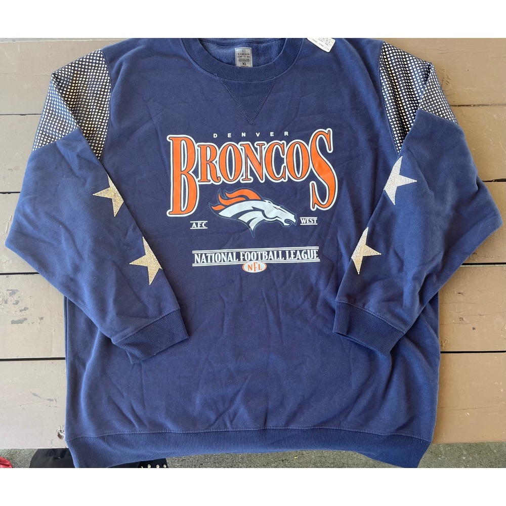 Gameday Couture Denver Broncos Navy Rhinestone Star Sequin Sweatshirt Womens XL